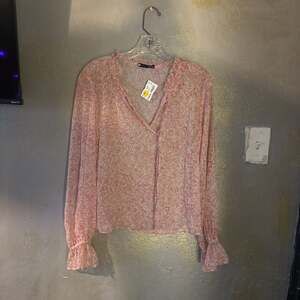 Krisa Women's Blouse Top Summer Lightweight Colorful Size L V Neck Ruffle